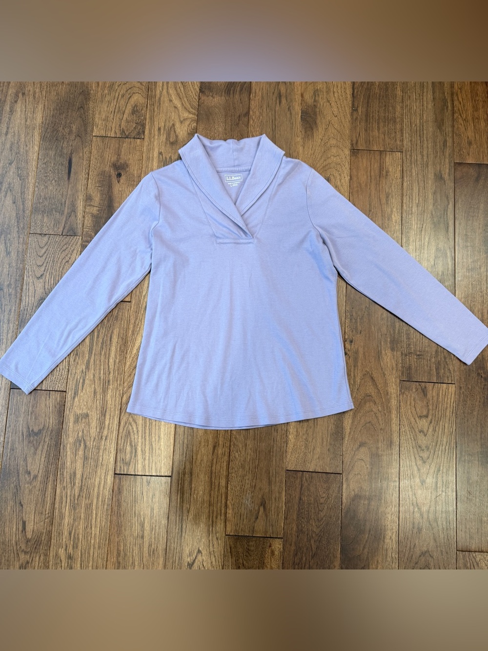 L.L. Bean Lavender 100% Cotton Long-Sleeve Shawl V-Neck Pullover Top Size L